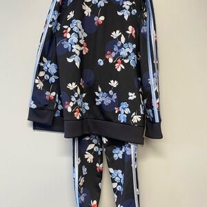 Adidas Floral Tracksuit - Black and Blue